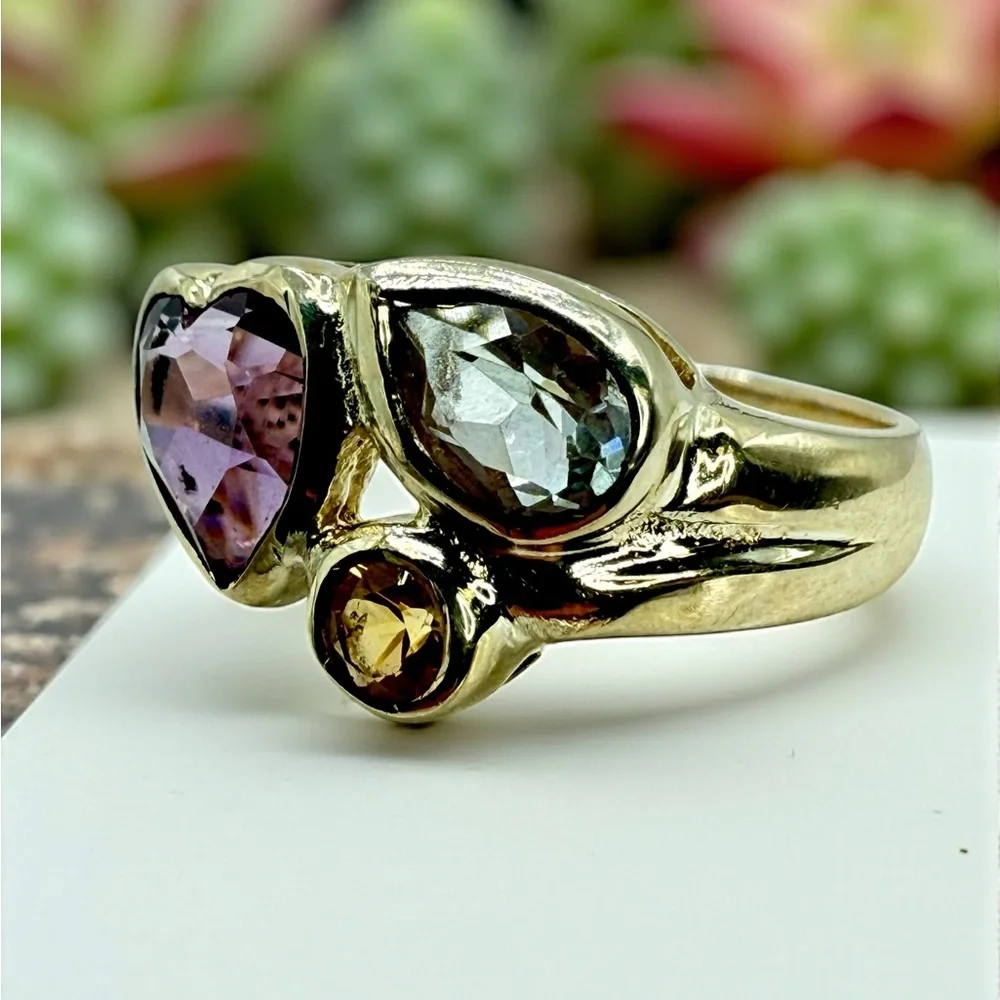 Sterling Silver Multi-Gemstone Ring – Amethyst, Citrine & Topaz – Size 6